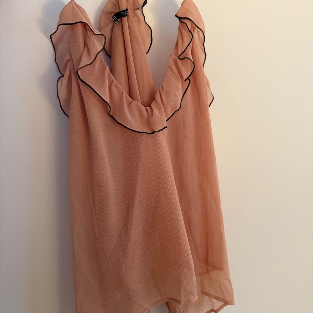 Zara Blush Pink Sleeveless Top with Black Trim